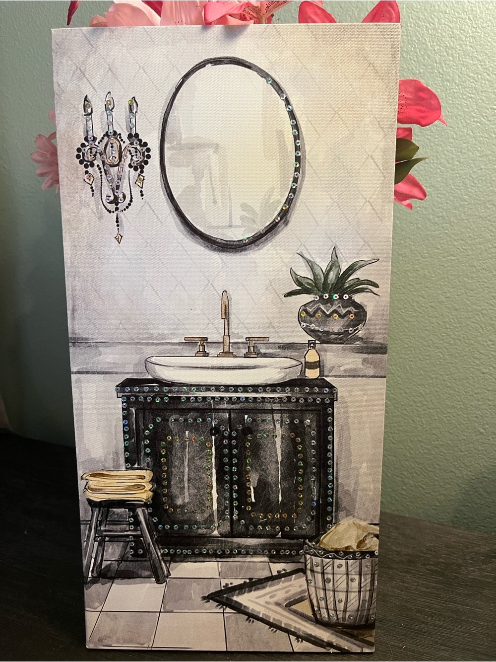 Classy Bathroom Designer Wall Art with Multi Colored Sparkle ✨